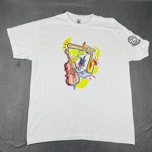 Men T-Shirt Cotton Blend Large Cass‎ Tech Music Royalty Detroit White